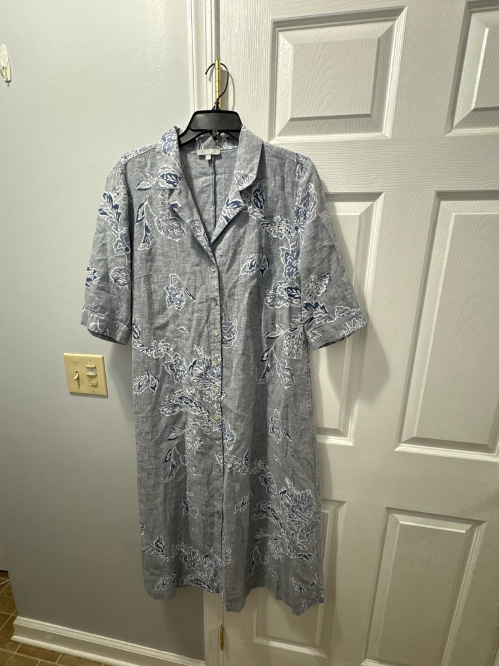 Habitat Bloomer Go To Dress Linen Light Blue Floral Button Down Midi Shirt Dress - Picture 2 of 5